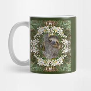 Sleepy Sloth Surrounded by Wildflowers Mug